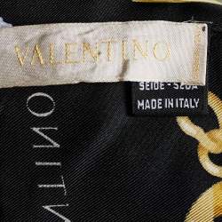 Pre Owned Valentino Black & Gold Chain Link Print Silk Scarf