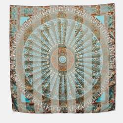 Pre Owned وشاح فالنتينو حرير منقوش بني وأزرق