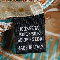 Pre Owned وشاح فالنتينو حرير منقوش بني وأزرق