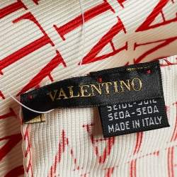 Pre Owned Valentino Red Logo Print Silk Stole