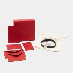 Pre Owned Valentino Dark Blue Leather VLogo Wrap Bracelet