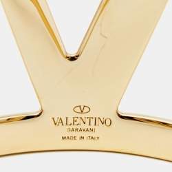 مملوكة مسبقًا Valentino Gold Tone VLogo Wide Cuff Bracelet