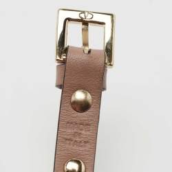 Pre Owned Valentino Taupe Leather & Enamel Rockstud Wrap Bracelet 