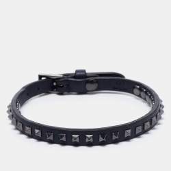 Pre Owned Valentino Navy Blue Leather Mini Rockstud Wrap Bracelet