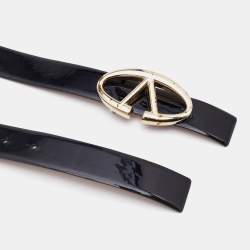 Pre Owned Valentino Black Patent Leather Logo Platino Buckle Belt 90CM
