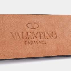 Pre Owned Valentino Black Patent Leather Logo Platino Buckle Belt 90CM