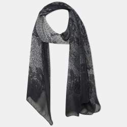 Pre Owned Valentino Black Floral Signature Printed Silk Scarf