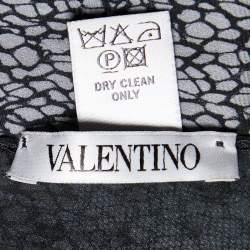 Pre Owned Valentino Black Floral Signature Printed Silk Scarf