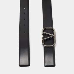 Pre Owned Valentino Black Leather VLogo Reversible Belt 85CM
