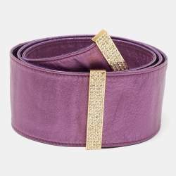 Pre Owned Valentino Purple Leather Crystal Embellished Wrap Belt