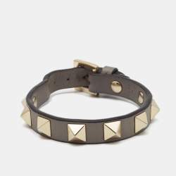 Pre Owned Valentino Taupe Leather Rockstud Wrap Bracelet