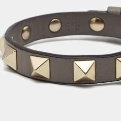 Pre Owned Valentino Taupe Leather Rockstud Wrap Bracelet