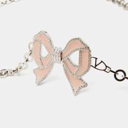 Pre Owned Valentino Vintage Silver Tone Bow Charm Chain-Link Belt