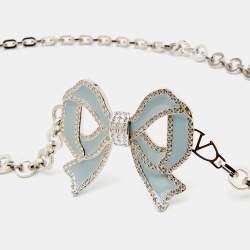 Pre Owned Valentino Vintage Silver Tone Bow Charm Chain-Link Belt