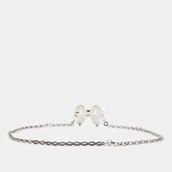 Pre Owned Valentino Vintage Silver Tone Bow Charm Chain-Link Belt