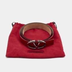 Pre Owned Valentino Red Patent Leather Logo Platino Belt 90CM