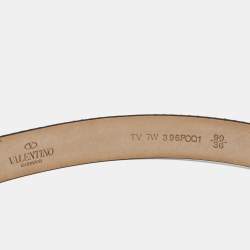 Pre Owned Valentino Red Snakeskin Crystal Embellished Logo Platino Belt 90CM