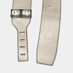 Pre Owned Valentino Pale Gold Leather Crystal Embellished Waist Belt 85CM