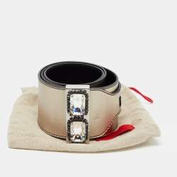 Pre Owned Valentino Pale Gold Leather Crystal Embellished Waist Belt 85CM