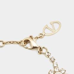 Pre Owned Valentino Faux Pearl Crystal Embellished Gold Tone Flower Bracelet