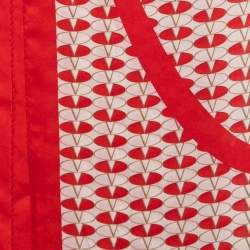 Pre Owned Valentino Red/ White V Logo Printed Silk Scarf