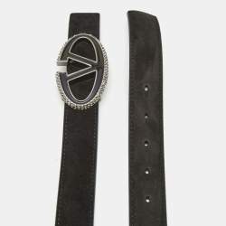 Pre Owned Valentino Black Suede and Leather VLogo Crystals Belt 80CM