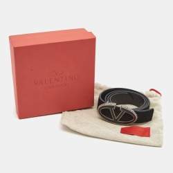 Pre Owned Valentino Black Suede and Leather VLogo Crystals Belt 80CM