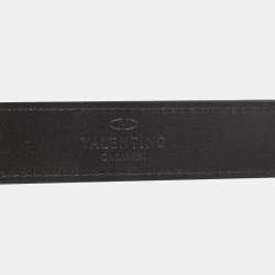 Pre Owned Valentino Black Suede and Leather VLogo Crystals Belt 80CM