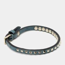 مملوكة مسبقًا Valentino Rockstud Blue Leather Silver Tone Wrap Bracelet