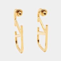Pre Owned Valentino VLogo Signature Gold Tone Metal Earrings