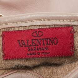 Valentino Beige Leather Rockstud Gloves 