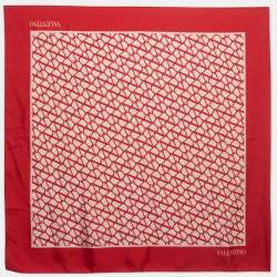 Valentino Red Toile Iconographe Print Silk Scarf