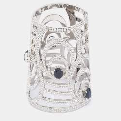 Pre Owned Valentino Silver Tone Crystal Embellished Extra Wide Cuff Bracelet