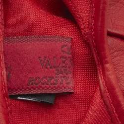 Pre Owned Valentino Red Leather Rockstud Rouge Gloves Size 6.5