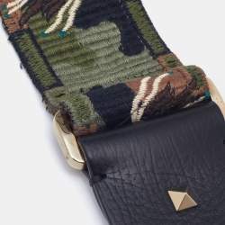 Pre Owned Valentino Multicolor Camu Fabric and Leather Guitar Bag Strap