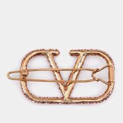 Pre Owned Valentino Pink Crystal VLogo Signature Hair Clip