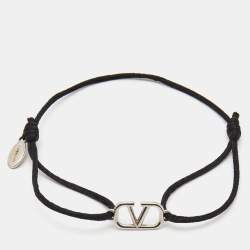 Valentino VLogo Silver Tone Adjustable Cord Bracelet