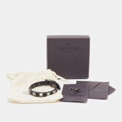 Pre Owned Valentino Black Leather Rockstud Wrap Bracelet