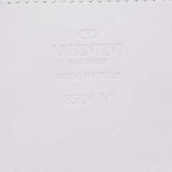 Pre Owned Valentino White Broderie Anglaise Leather VLogo Waist Belt 85CM