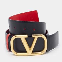Valentino Beige/Black Leather VLogo Reversible Waist Belt 75CM Valentino