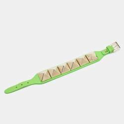 Pre Owned Valentino Rockstud Neon Green Gold Tone Wrap Bracelet