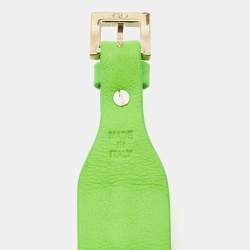 Pre Owned Valentino Rockstud Neon Green Gold Tone Wrap Bracelet