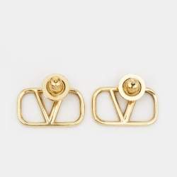 Pre Owned Valentino VLogo Gold Tone Earrings
