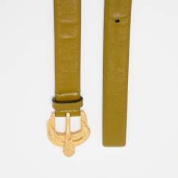 Pre Owned Valentino Green Leather Snake Buckle Belt 90CM
