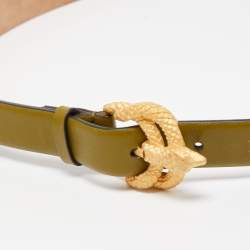 Pre Owned Valentino Green Leather Snake Buckle Belt 90CM