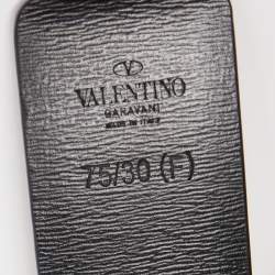 Pre Owned Valentino Black/Brown Leather V Logo Belt Size 75CM