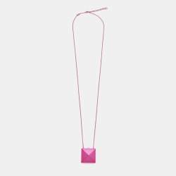 Pre Owned Valentino Purple Pink Rockstud Mirror Box Pendant Chain Necklace