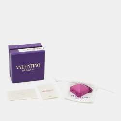 Pre Owned Valentino Purple Pink Rockstud Mirror Box Pendant Chain Necklace