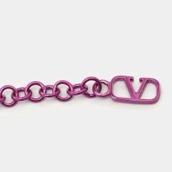 Pre Owned Valentino Purple Pink Rockstud Mirror Box Pendant Chain Necklace
