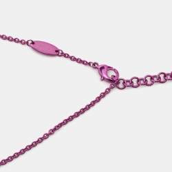 Pre Owned Valentino Purple Pink Rockstud Mirror Box Pendant Chain Necklace